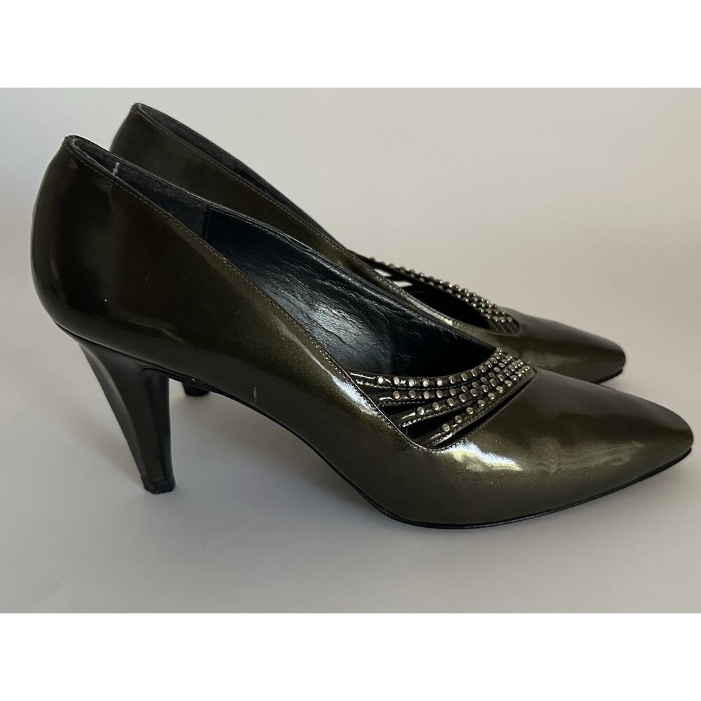 Vintage Stuart Weitzman Patent Leather Studded Pointed Toe Pumps